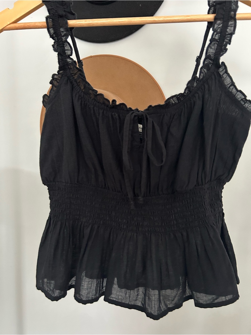 American eagle smocked waist tie front blouse